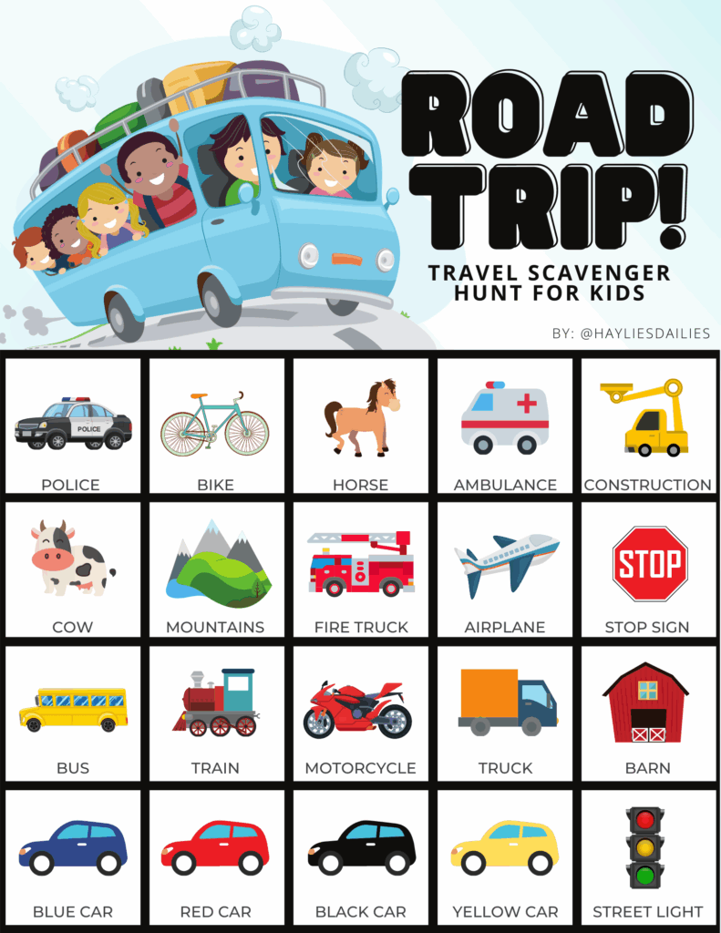 Free Printable Travel Scavenger Hunt Fun On The Road For Kids Haylie 