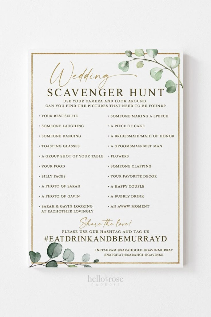 Free Printable Wedding Photo Scavenger Hunt