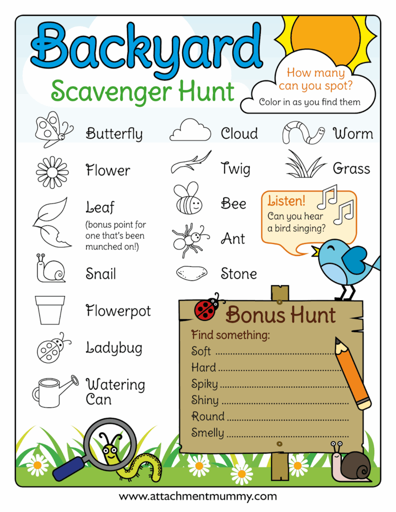 Fun Sensory Garden Backyard Scavenger Hunt For Kids with Free 