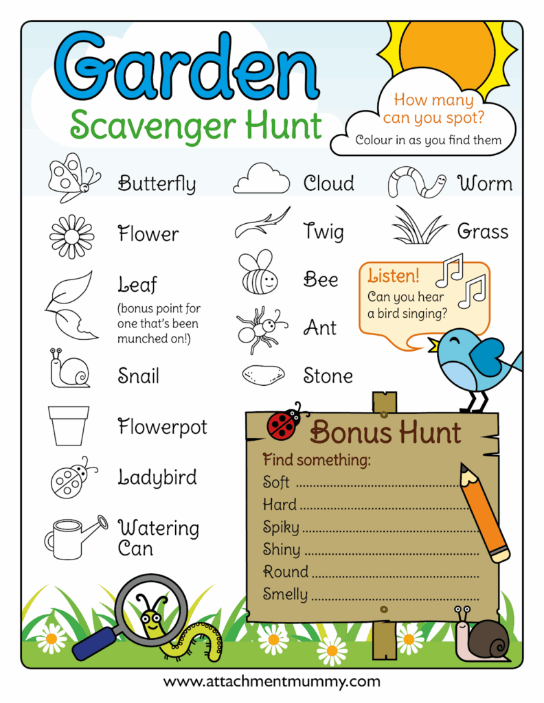 Garden Scavenger Hunt For Kids Free Printable