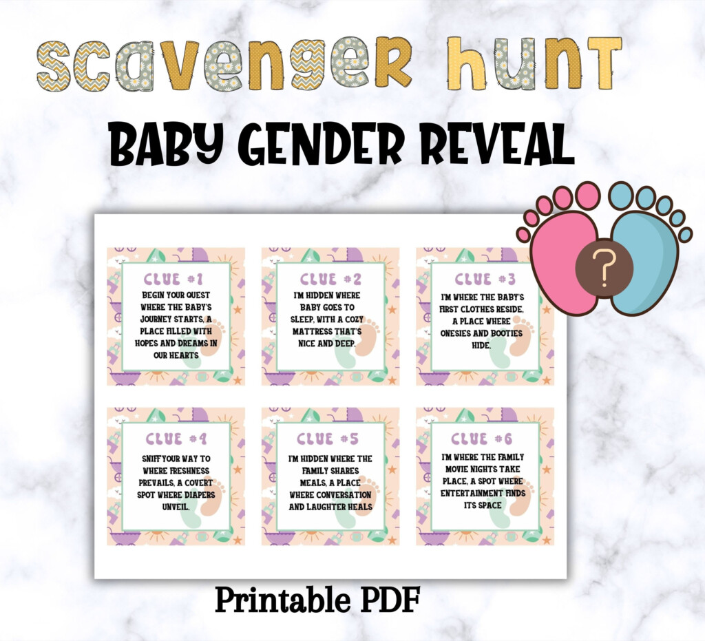 Gender Reveal Scavenger Hunt Gender Reveal Game Baby Shower Games 