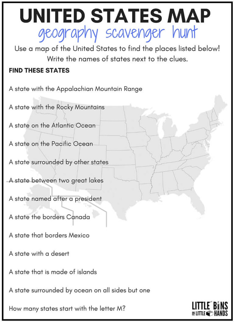 Geography Scavenger Hunt United States Activity