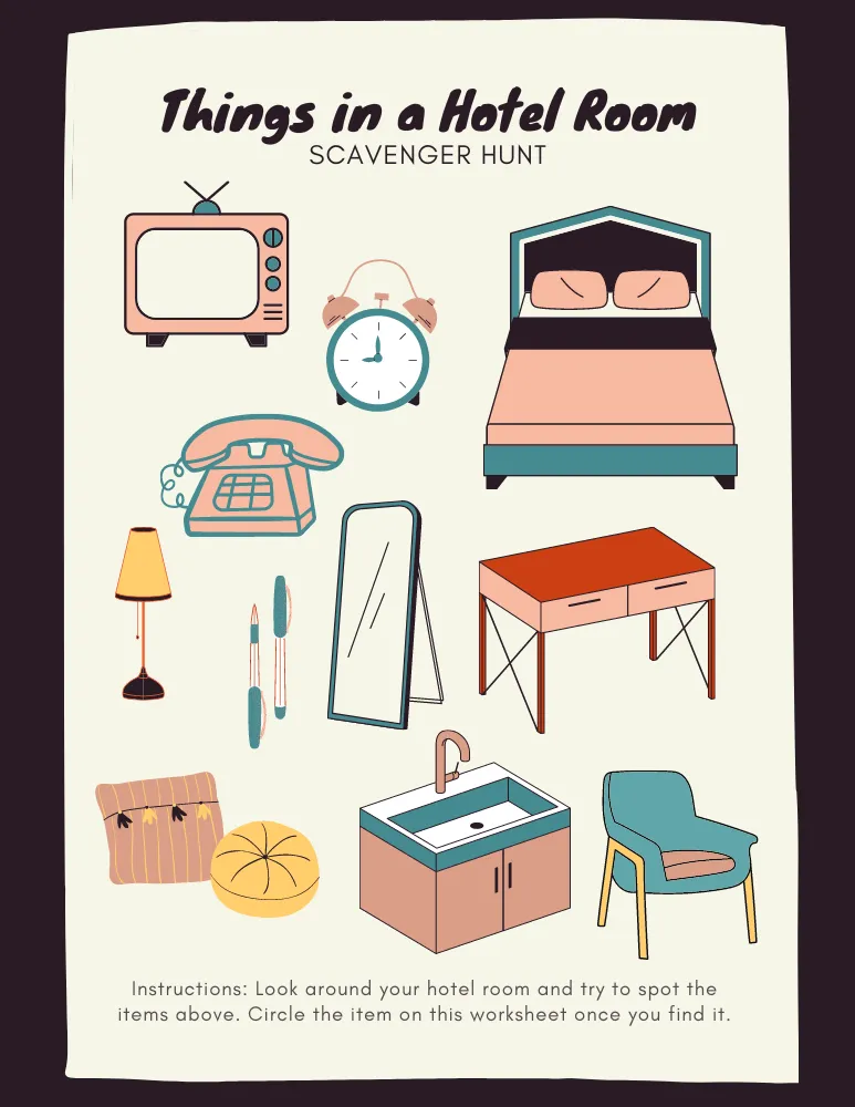 Hotel Scavenger Hunt Game Free Printables 