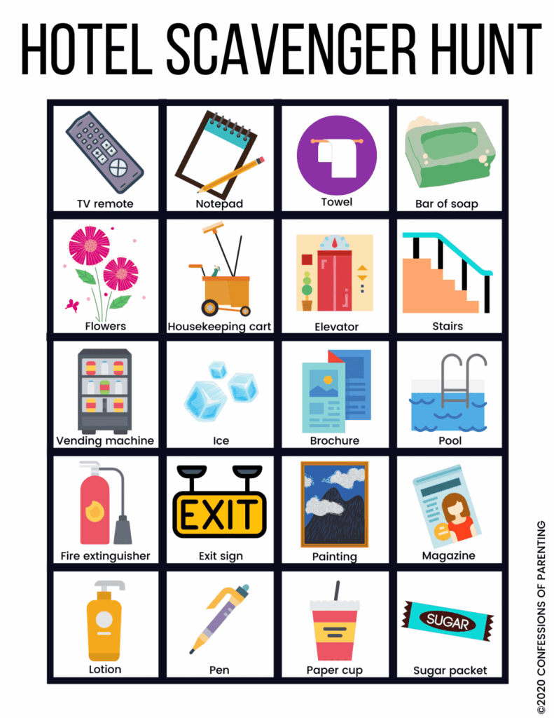 Hotel Scavenger Hunt Printable