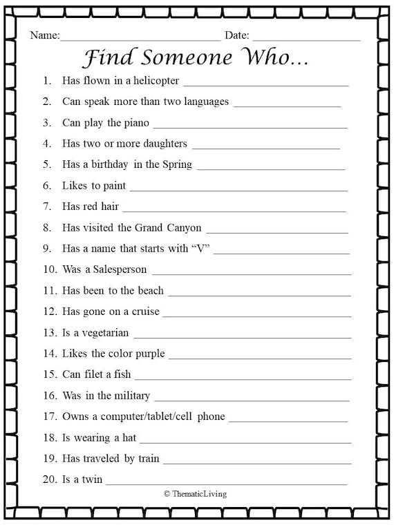 Human Scavenger Hunt Icebreaker PDF Worksheets Library