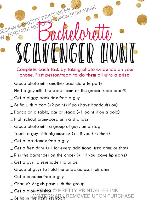 INSTANT DOWNLOAD Printable Bachelorette Scavenger Hunt Game 