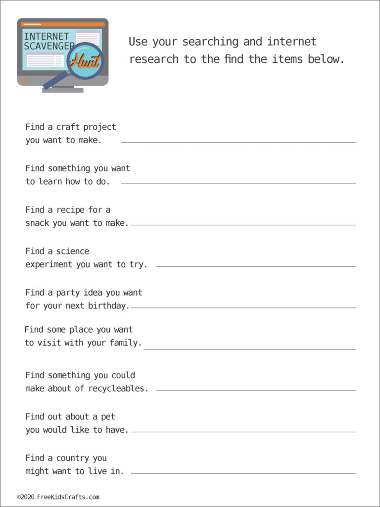 Internet Scavenger Hunt Worksheets