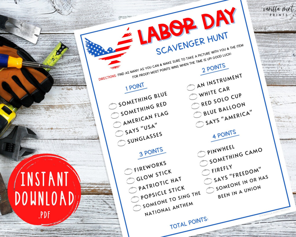Labor Day Scavenger Hunt Game Labor Day Printable Games Etsy