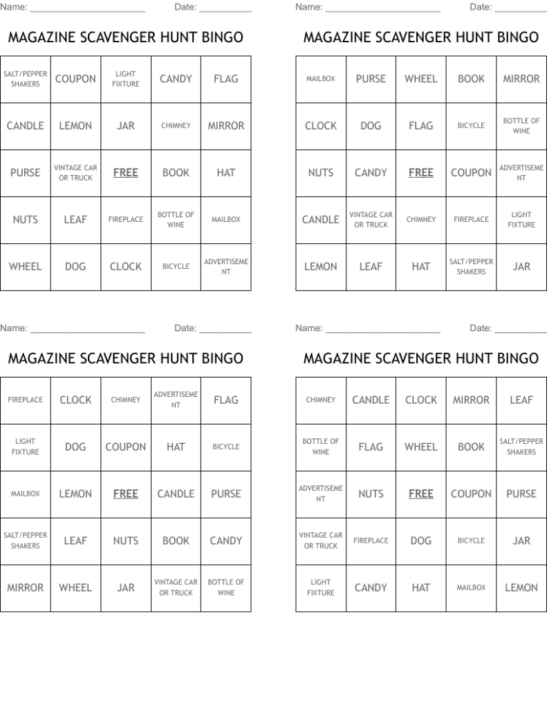MAGAZINE SCAVENGER HUNT BINGO WordMint