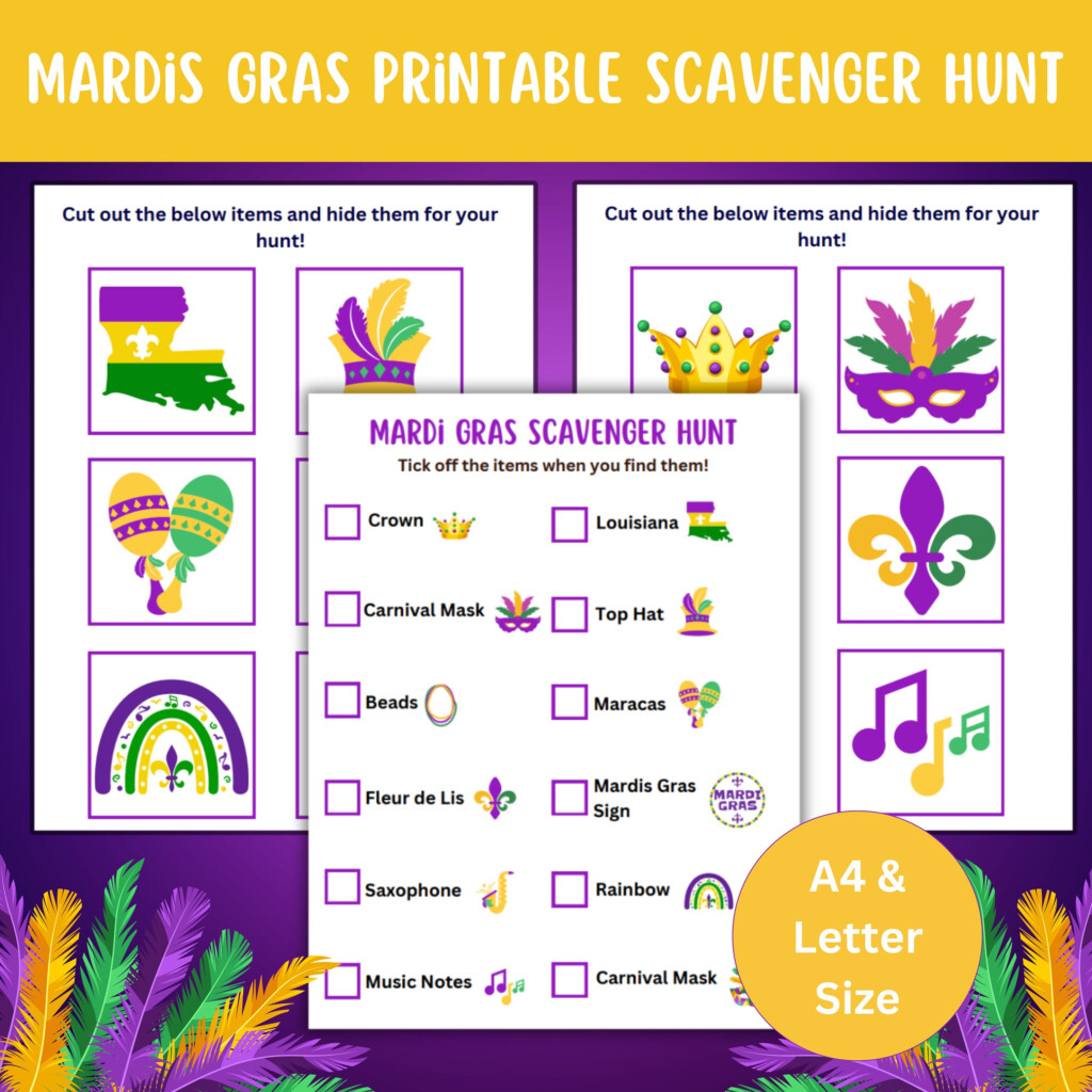 Mardis Gras Printable Scavenger Hunt Picture Card Instant Download 