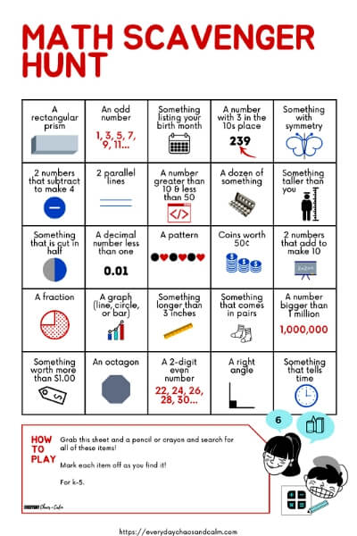 Math Scavenger Hunt Printables