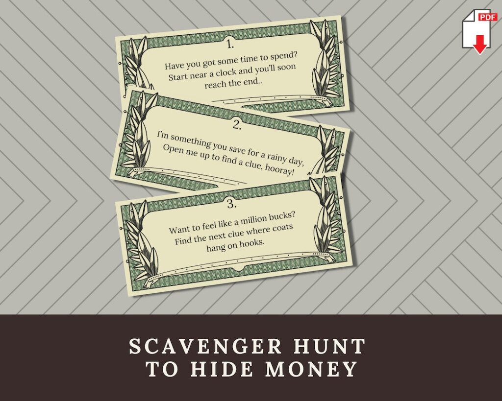 Money Scavenger Hunt Clues Printable Birthday Or Christmas Money 