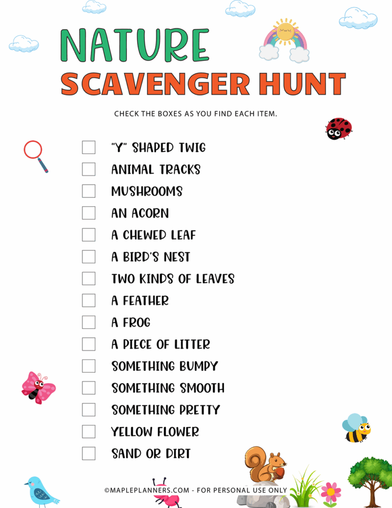 Nature Scavenger Hunt For Kids Printable