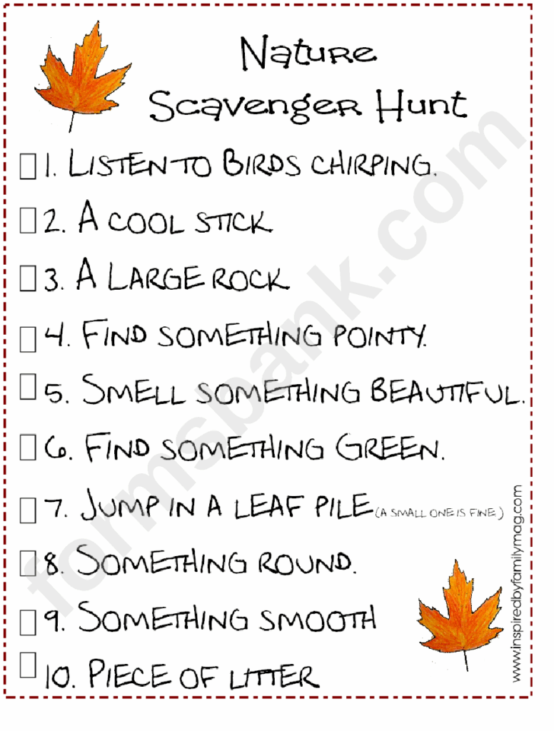 Nature Scavenger Hunt List Template Printable Pdf Download