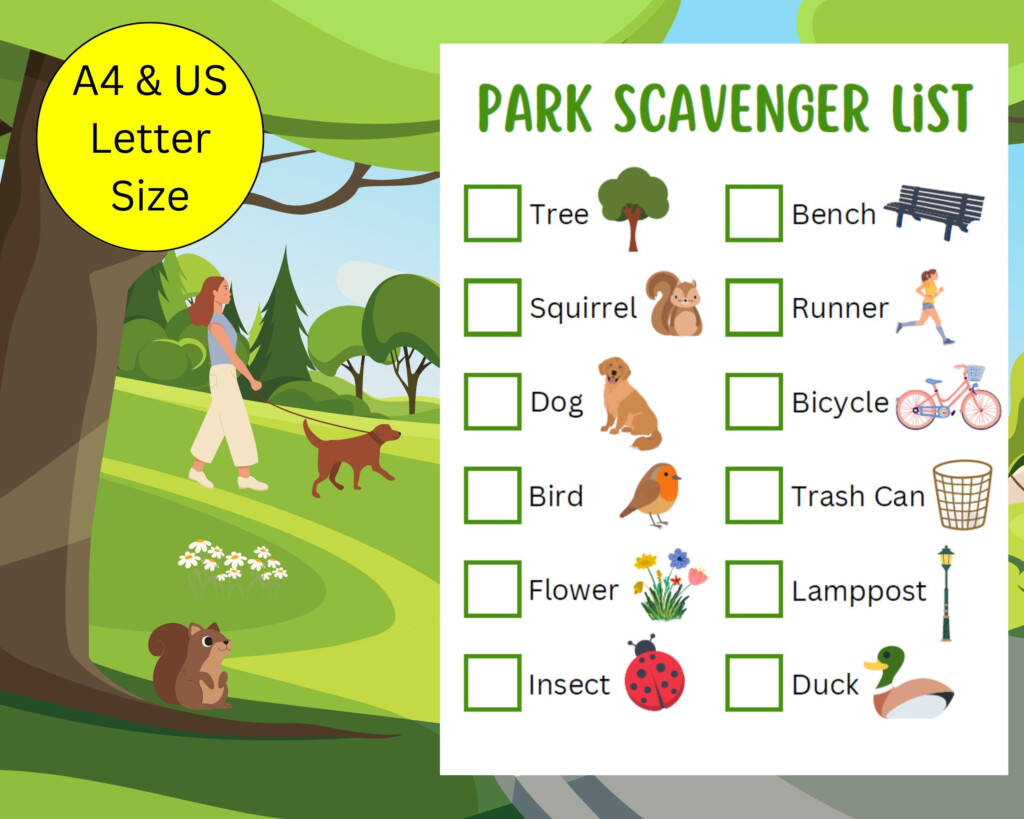 Park Scavenger Hunt I Spy Checklist Summer Activity Kids Printable 