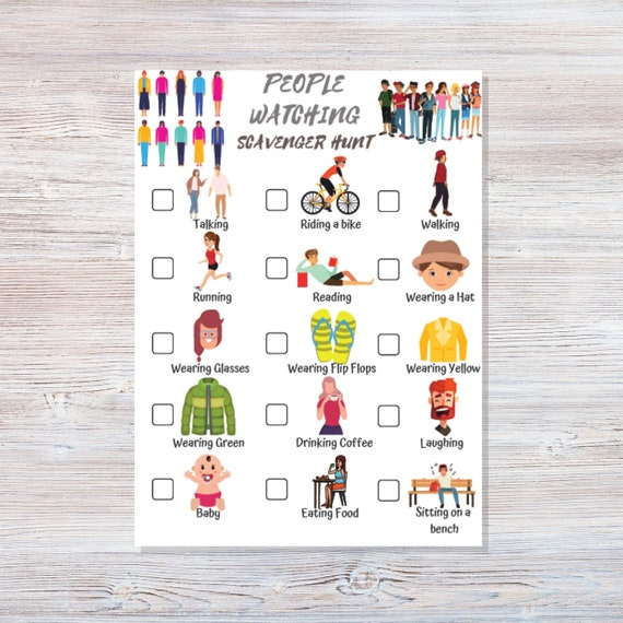 People Watching Scavenger Hunt Printable Outdoor Scavenger Etsy