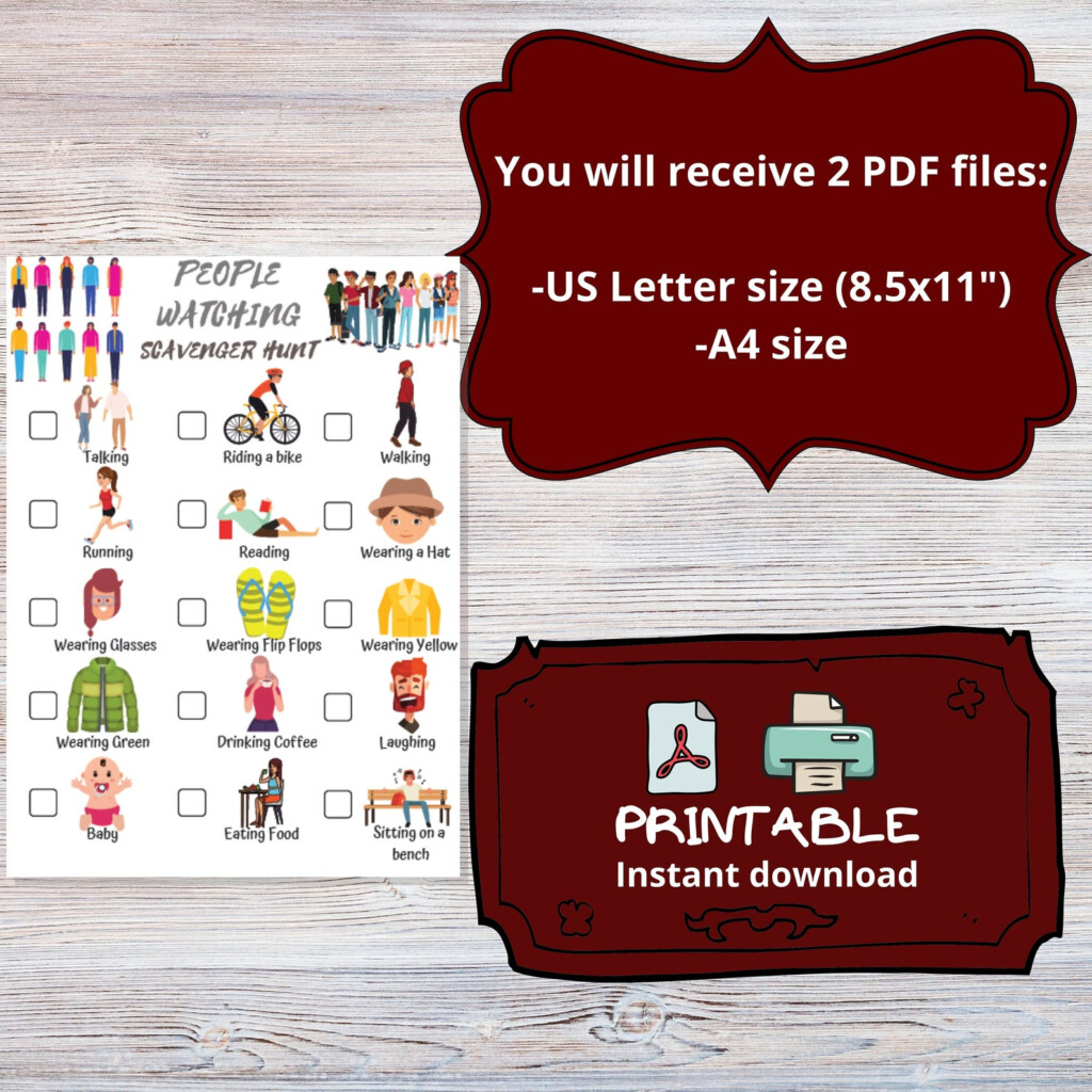 People Watching Scavenger Hunt Printable Outdoor Scavenger Hunt 
