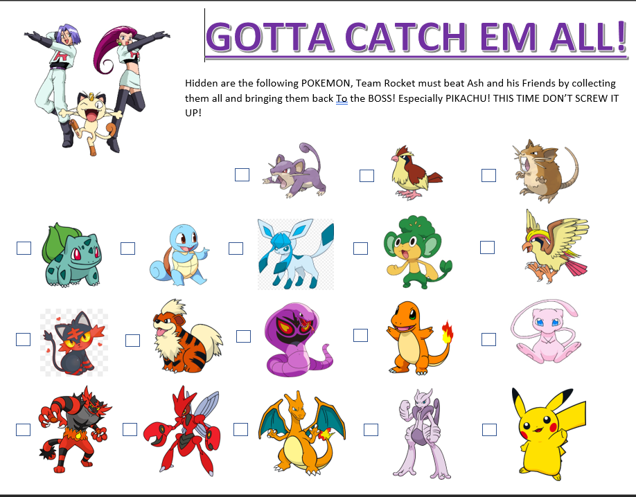 Pokemon Scavenger Hunt Printable Printable And Enjoyable Learning