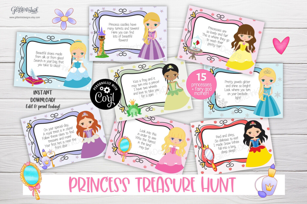 Princess Scavenger Hunt Printable Clue Cards Princess Birthday 