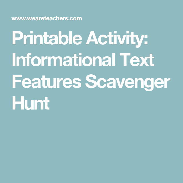 Printable Activity Informational Text Features Scavenger Hunt 
