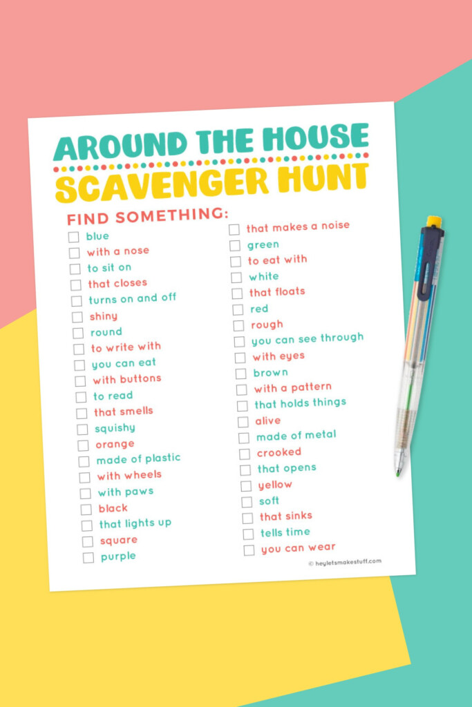 Printable Around The House Indoor Scavenger Hunt Hey Lets Make 
