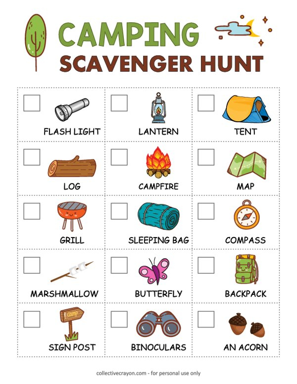 Printable Camping Scavenger Hunt Printable Free Templates