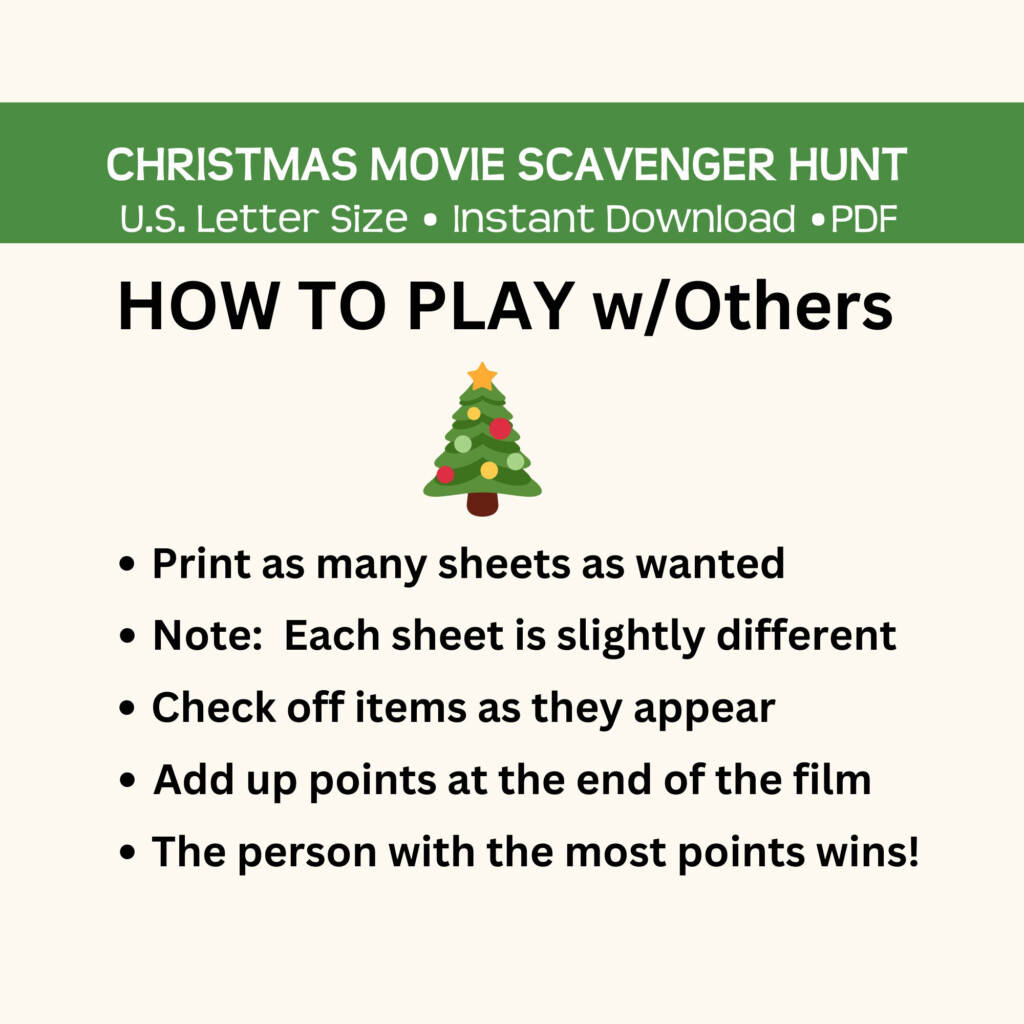Printable Christmas Movie Scavenger Hunt Game Play Alone Or With 