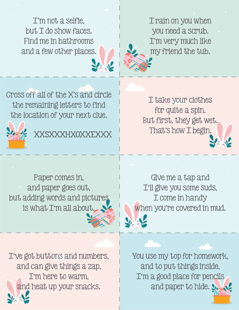 Printable Easter Egg Scavenger Hunt Clues Cards About A Mom