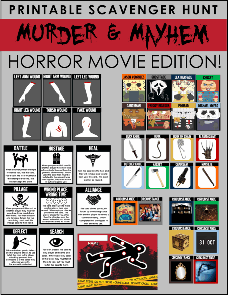 Printable Horror Movie Scavenger Hunt Murder Mayhem