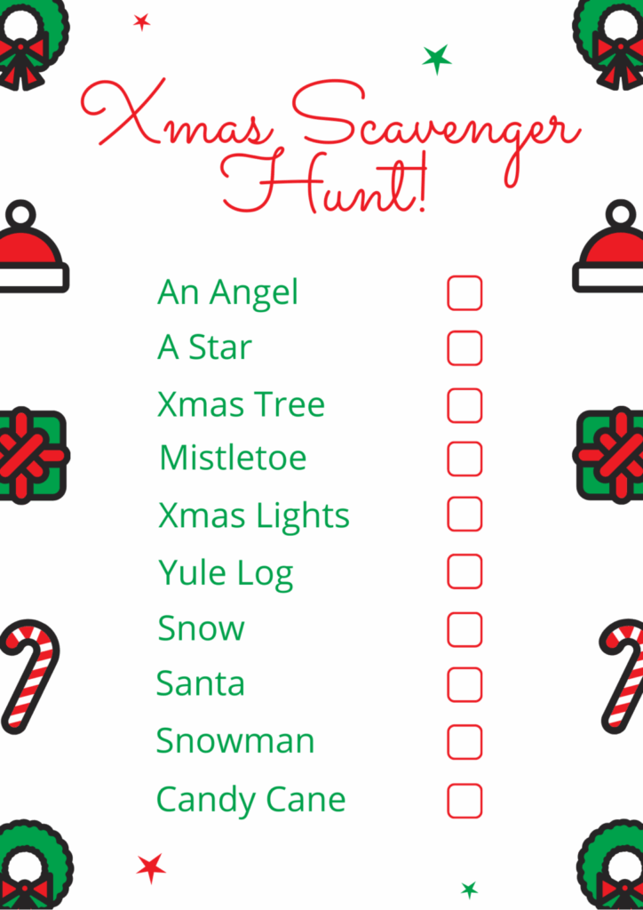 Printable Indoor Christmas Scavenger Hunt Printable Calendars AT A GLANCE