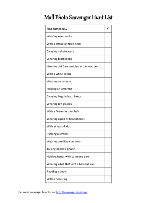 Printable Mall Scavenger Hunt