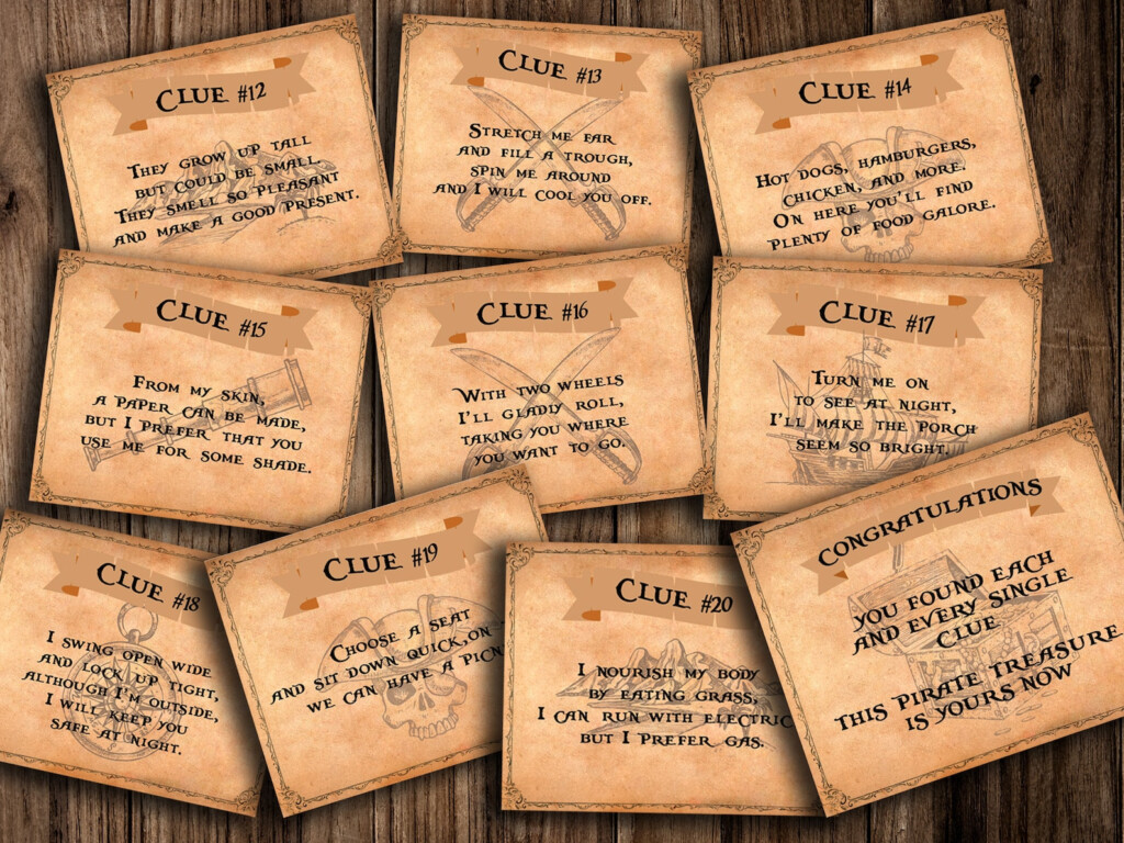 Printable Treasure Hunt Map And Clues Scavenger Hunt Birthday 