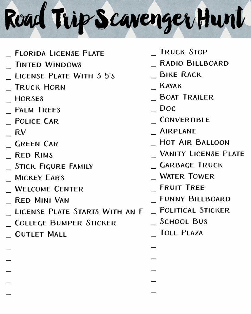 Road Trip Scavenger Hunt Free Printable