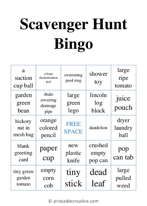 Scavenger Hunt Bingo