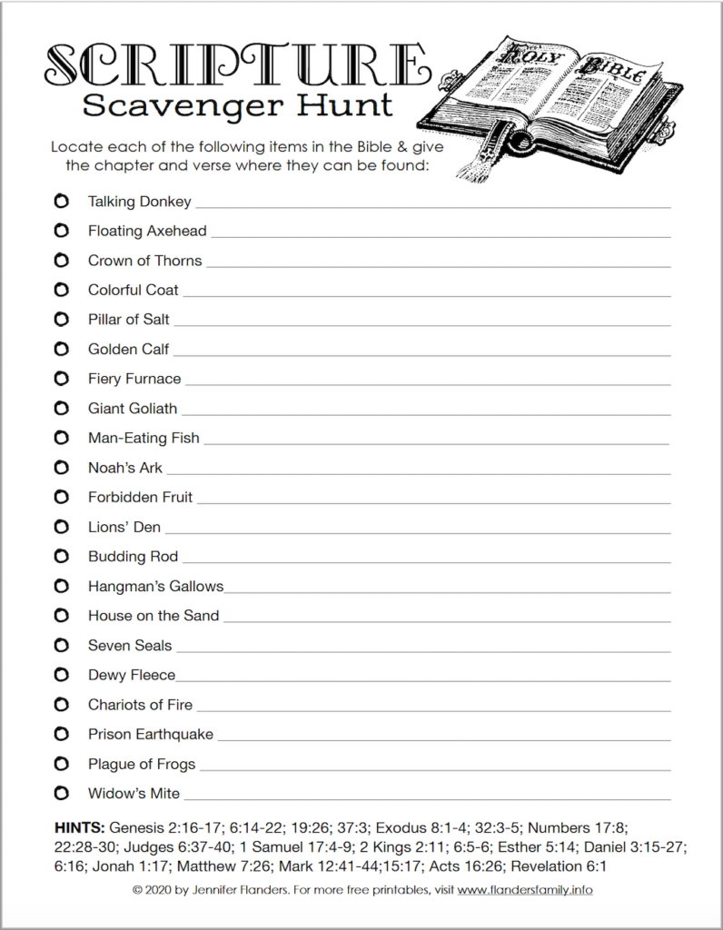 Scripture Scavenger Hunt Free Printable Flanders Family Homelife 
