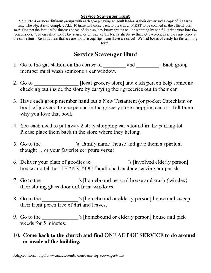Service Scavenger Hunt Printable