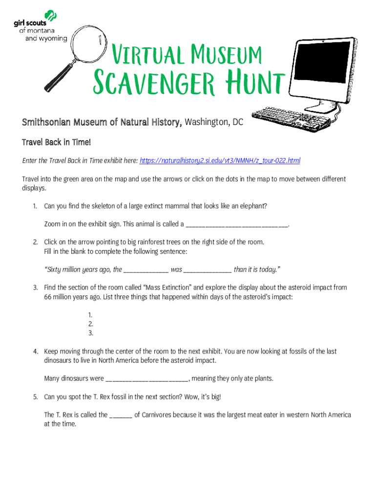 Smithsonian Museum Of Natural History Scavenger Hunt Pdf Fill Online 