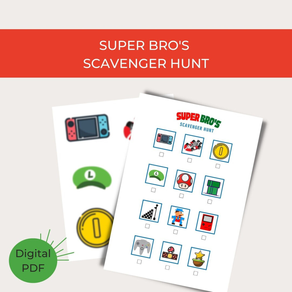 Super Mario Printable Scavenger Hunt Party Game Instant Download 
