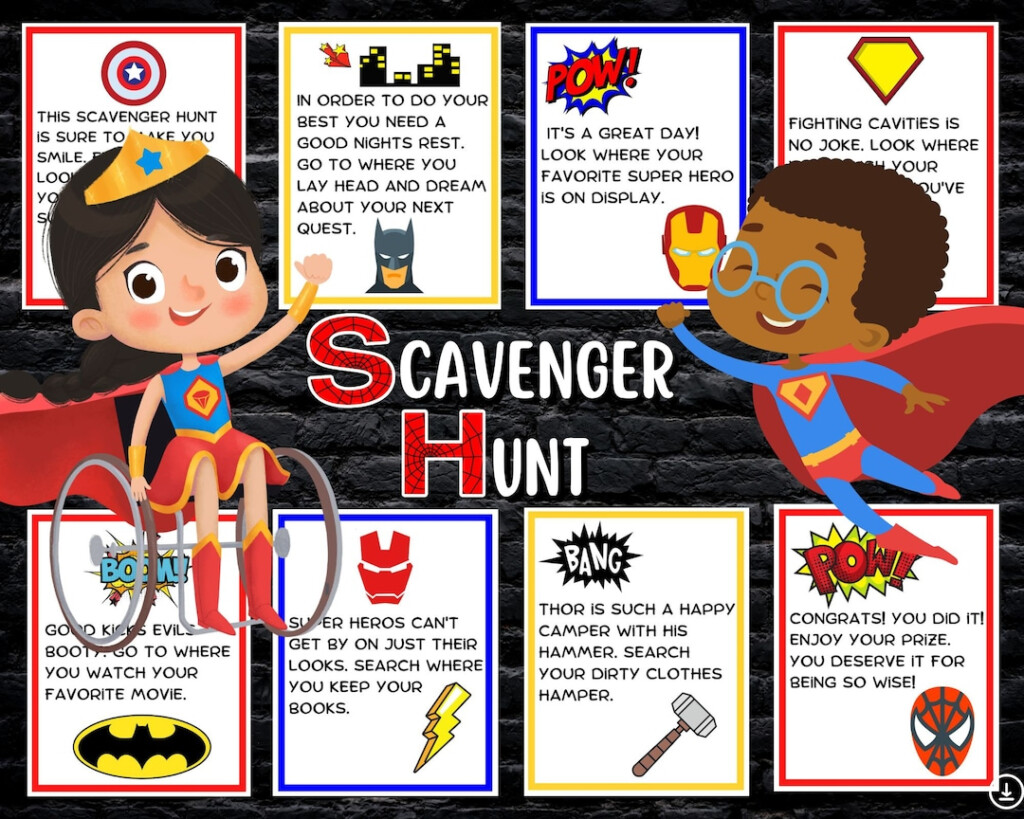 Superhero SCAVENGER HUNT Treasure Hunt Birthday Instant Download 