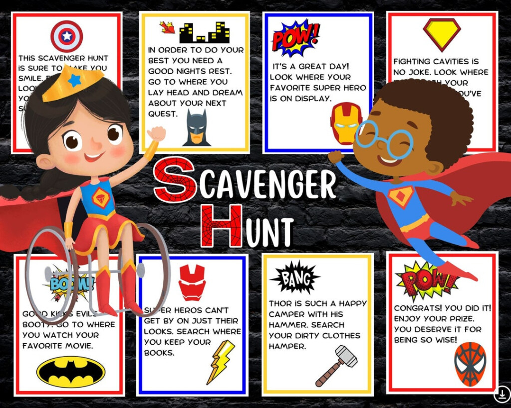 Superhero SCAVENGER HUNT Treasure Hunt Birthday Instant Download 