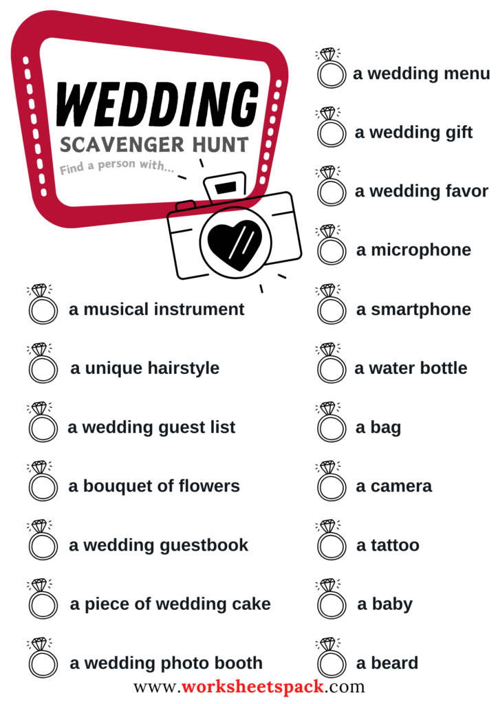 Unique Wedding Scavenger Hunt Ideas Worksheetspack