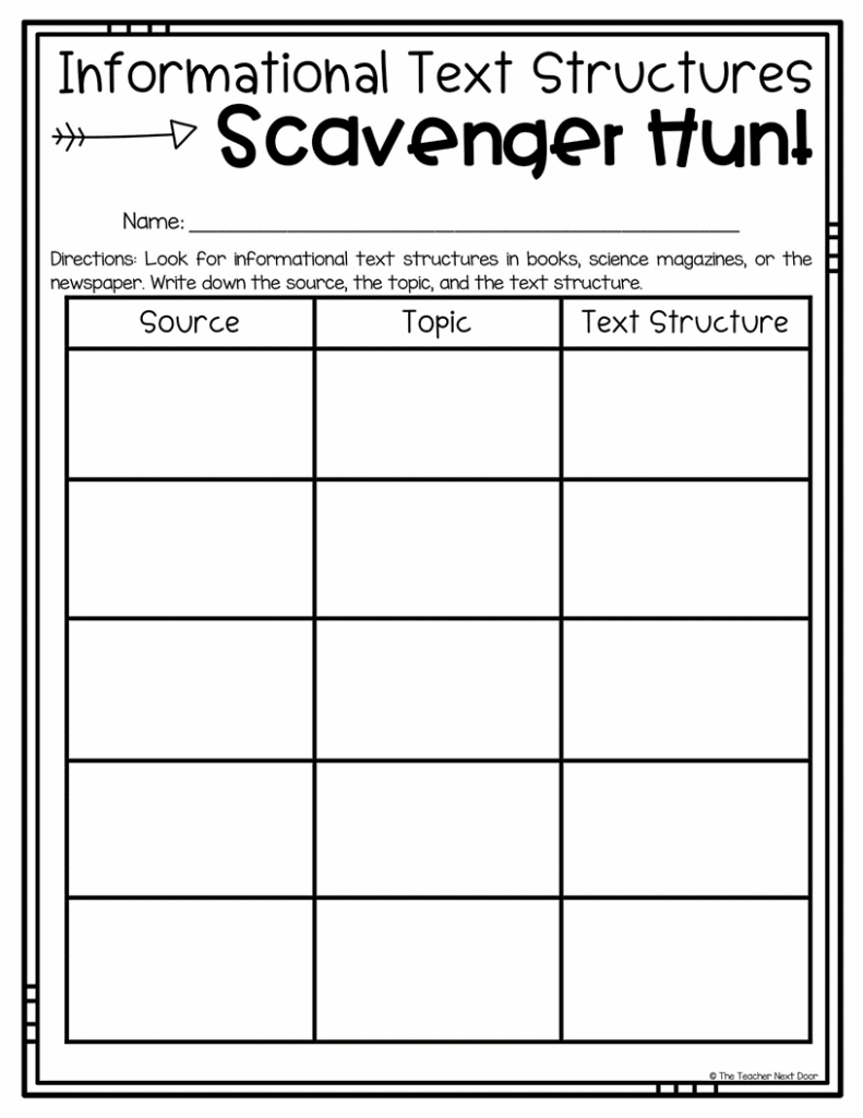 Using A Scavenger Hunt To Review Informational Text Structures The 