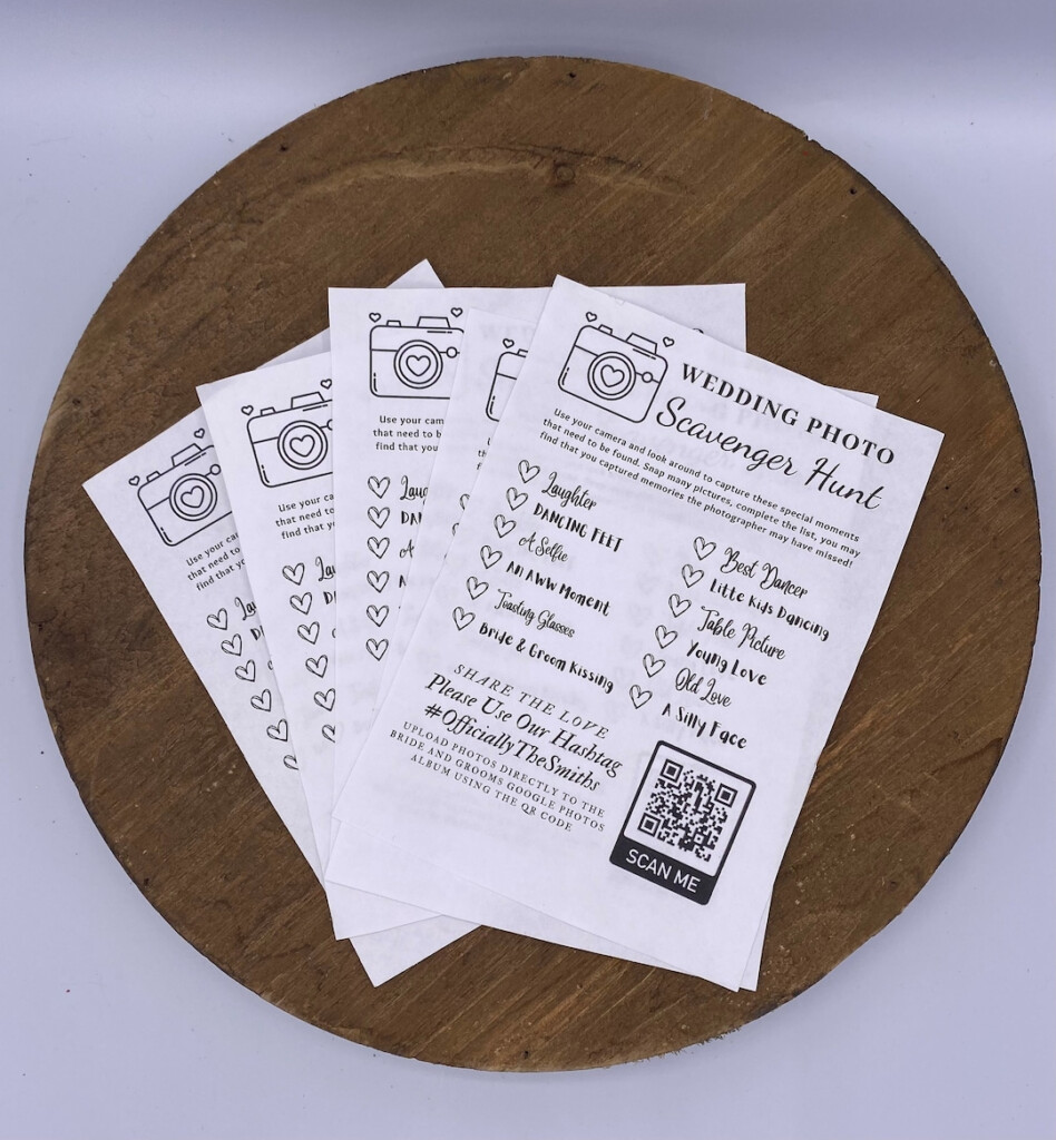 Wedding Photo Scavenger Hunt Template With Hashtag And QR Code 