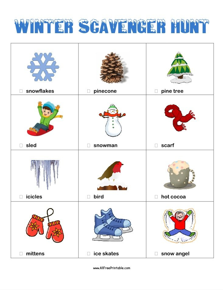 Winter Scavenger Hunt Free Printable