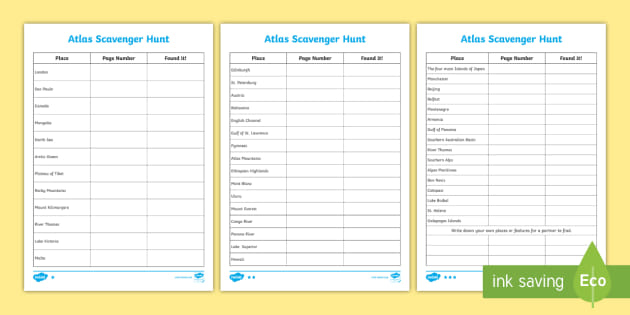 World Features Differentiated Atlas Scavenger Hunt Worksheet Worksheet