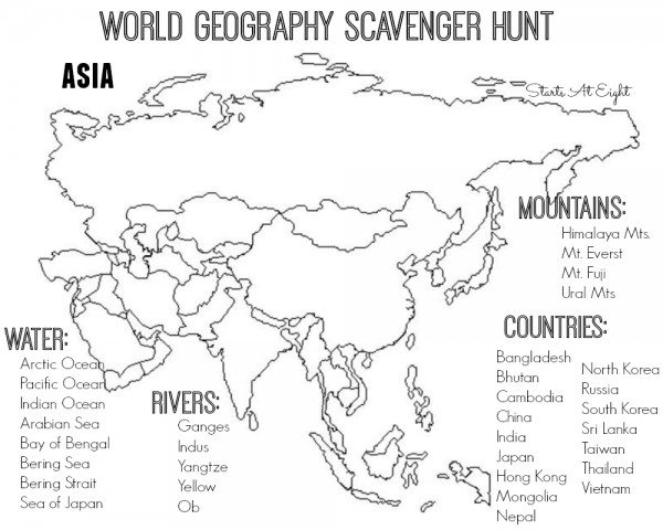 World Geography Scavenger Hunt Asia FREE Printable StartsAtEight