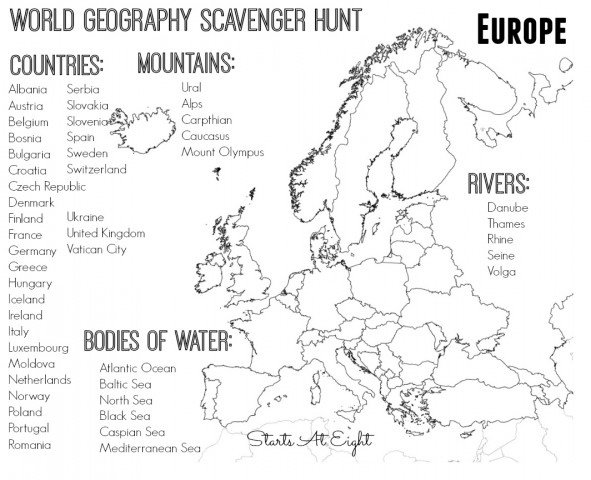 World Geography Scavenger Hunt Europe FREE Printable StartsAtEight