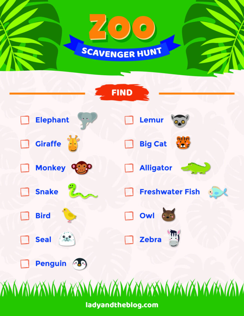 Zoo Scavenger Hunt Printable